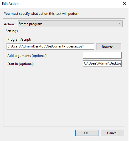 Edit Action window